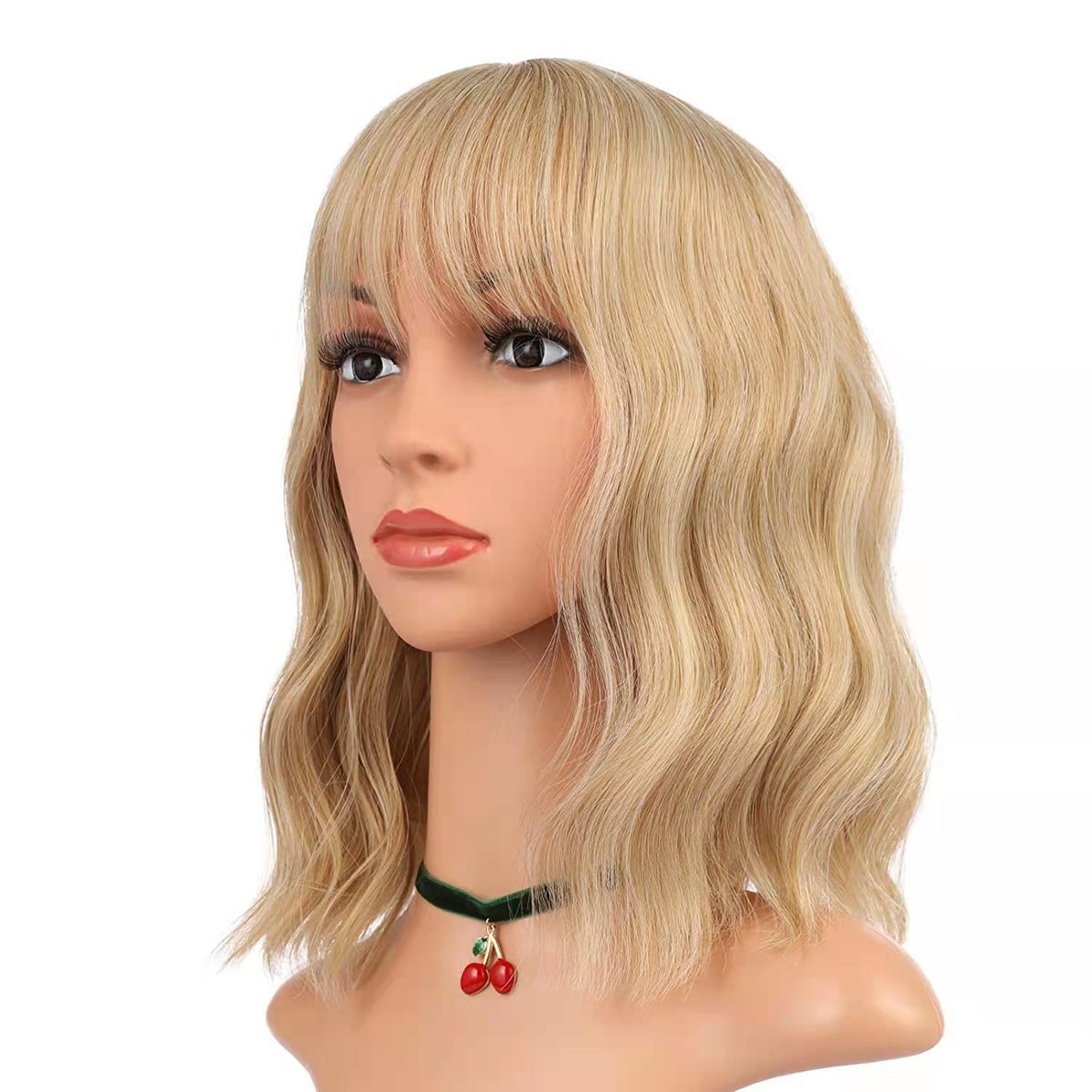 Trilumity Curly Wig with Bangs in Red, hairline close-up
