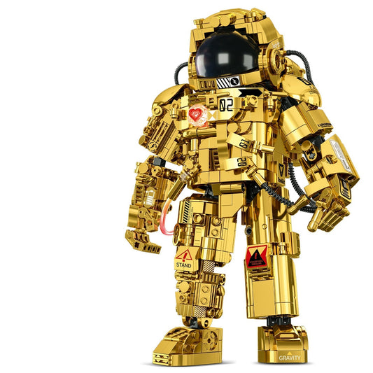 Trilumity Gold Astronaut with Variable Light Blocks, Space Exploration Model with Display Stand Building Block Set, 990-Piece