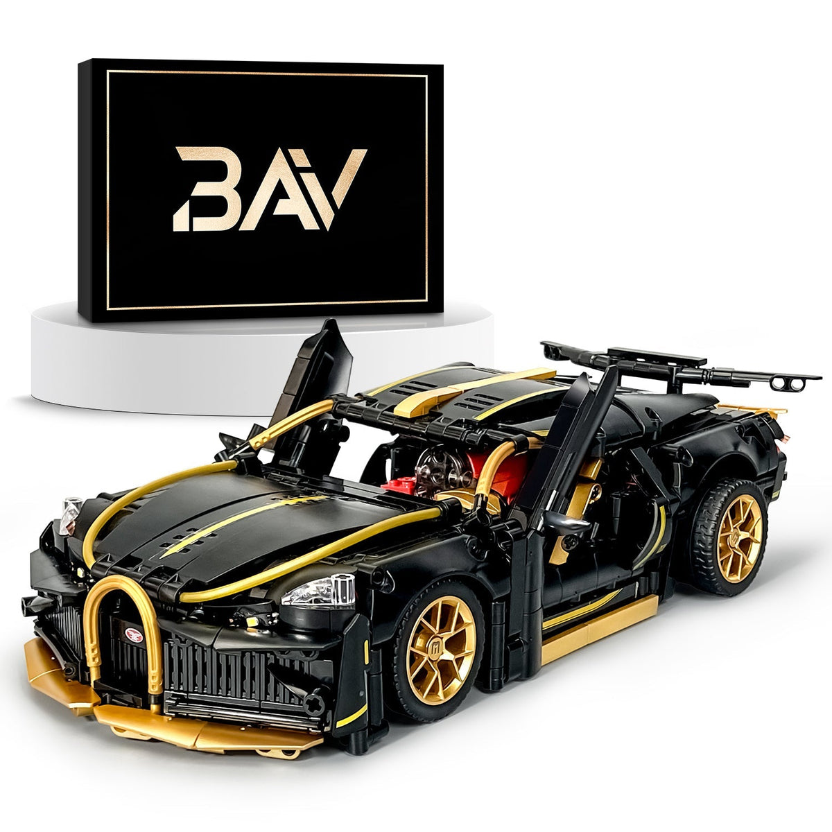 Trilumity Black Bugatti Sets, Toy Sports Car for Boys Men Teens Building Block Set, 1:14 Scale, Remote Control, 1,368-Piece
