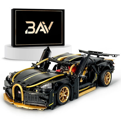 Trilumity Black Bugatti Sets, Toy Sports Car for Boys Men Teens Building Block Set, 1:14 Scale, Remote Control, 1,368-Piece