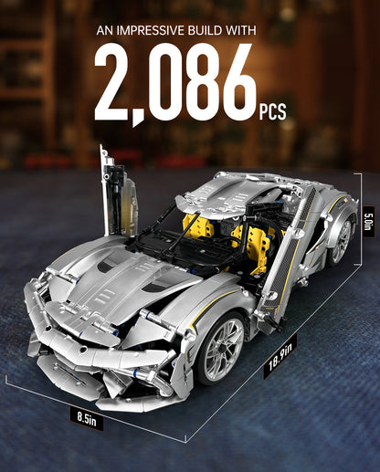 Trilumity Building Block Set: 1:10 Silver Koenigsegg Building Sets (2086Piece)