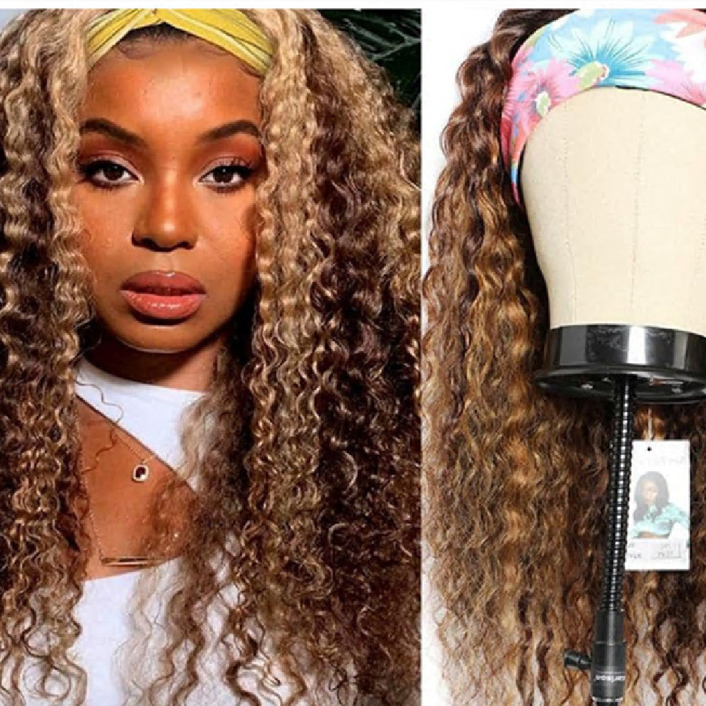 Trilumity Curly Headband Wig in Honey Blonde, three-quarter view