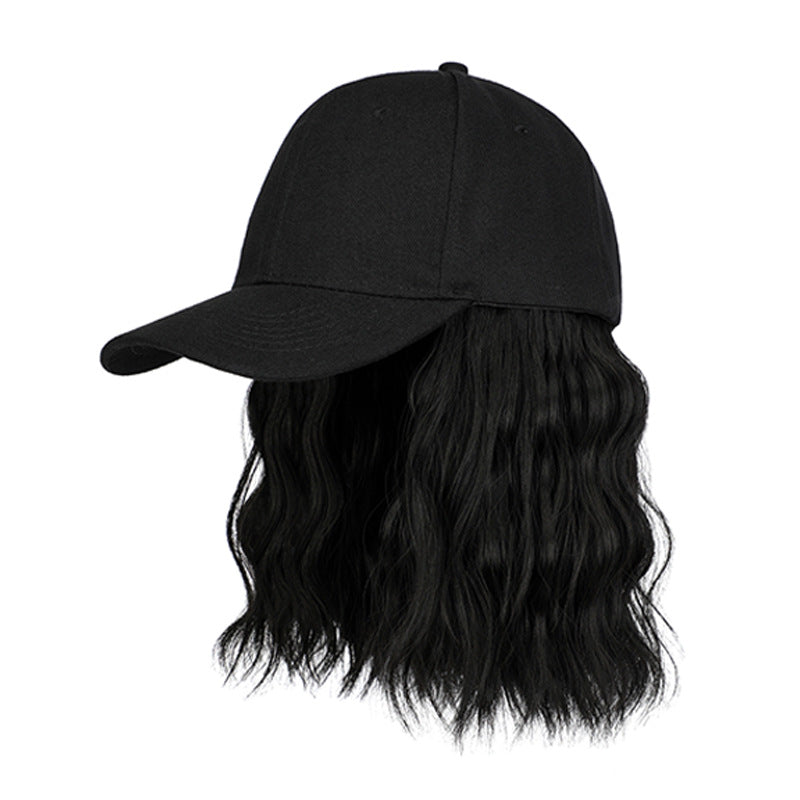 Trilumity Curly Baseball Cap Wig in Natural Black, side profile