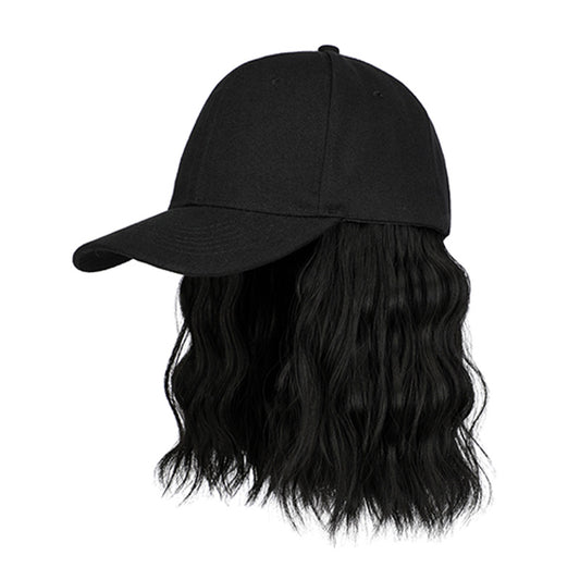 Trilumity Curly Baseball Cap Wig in Natural Black, side profile