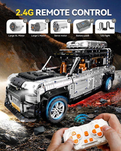 Trilumity Building Block Set: 1:8 Land Rover Defender 110 Silver Off-Road | Ultimate Detailed Set | Remote Controlled (5268-Piece)