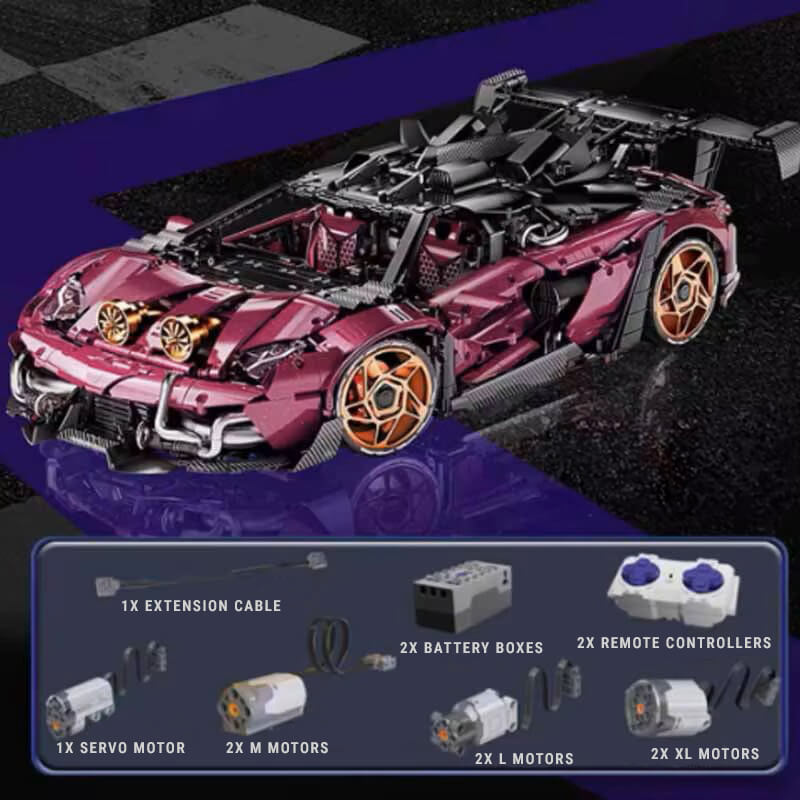 Trilumity Motorized Building Block Set: The Ultimate Turbocharged Italian Bull Jota V12 Hypercar (3950-Piece)