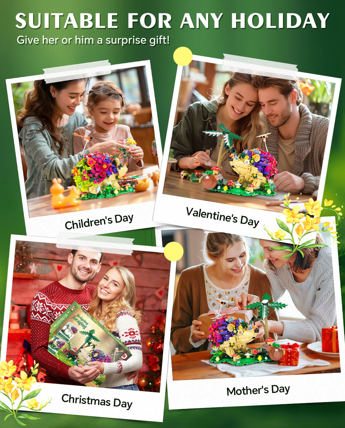 Trilumity Hedgehog Flowers, Cute Insects Animals Collection Model Jungle Animal Crossing Building Block Set, 988-Piece