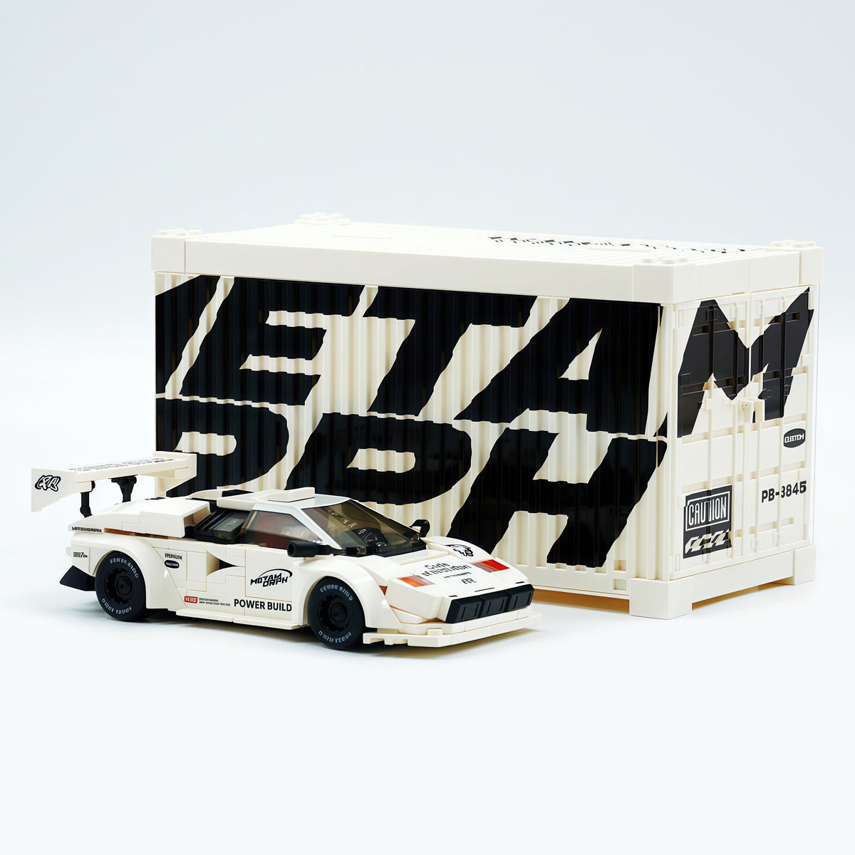 Trilumity Motorized Building Block Set: 80s Wedge Supercar Widebody Edition | Container Display Case (338-Piece)