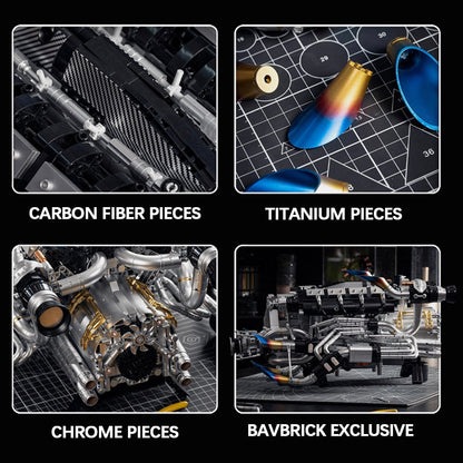 Trilumity Building Block Set: Burnt Blue V8 Performance Engine | Premium Motorised Engine Model | 1:8 Scale | 2774-Piece