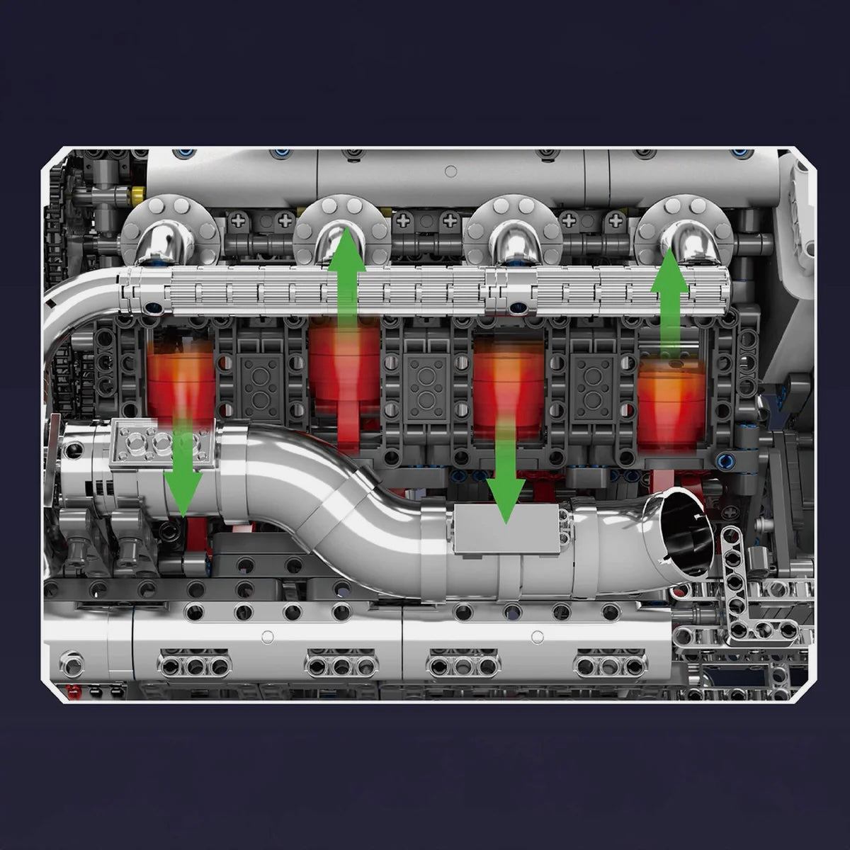 Trilumity Motorized Building Block Set: The Ultimate Chrome Twin Turbo V8 Engine & Gearbox (2899-Piece)