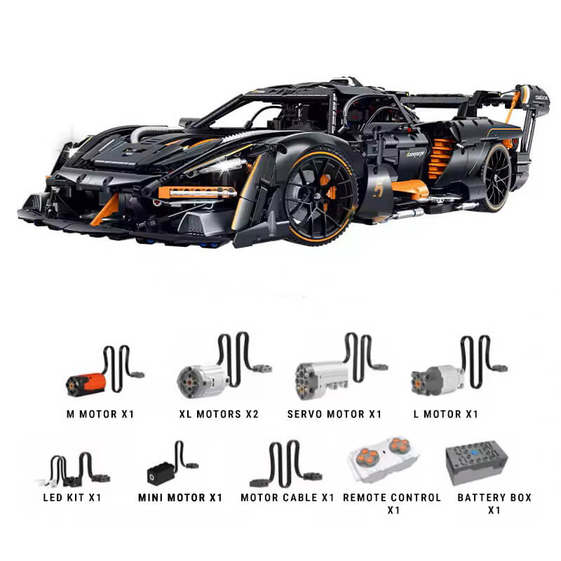 Trilumity Motorized Building Block Set: 1:8 McLaren Senna Black Knight Hypercar Limited Edition (3803-Piece)