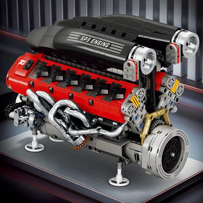 Trilumity Building Block Set: Italian V12 Hypercar Engine | Motorised Supercar Engine Model | 1240-Piece