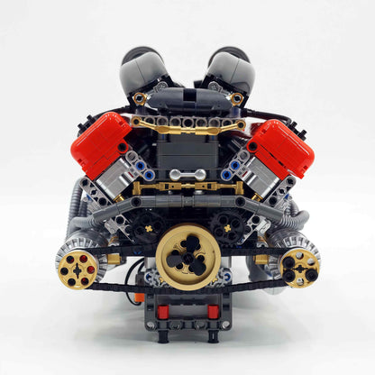 Trilumity Building Block Set: Motorized Large Ferrari Sp3 V12 Engine | 12-Cylinder Prancing Horse Engine Package (2155-Piece)