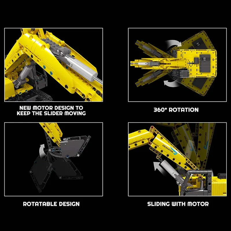 Mould King MOC Building Block Set: Motorized Yellow Mechanical Digger, Model 15061