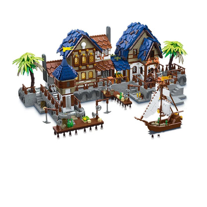 JieStar MOC Building Block Set: Experts MOC Medieval Town Harbor, Model 89152