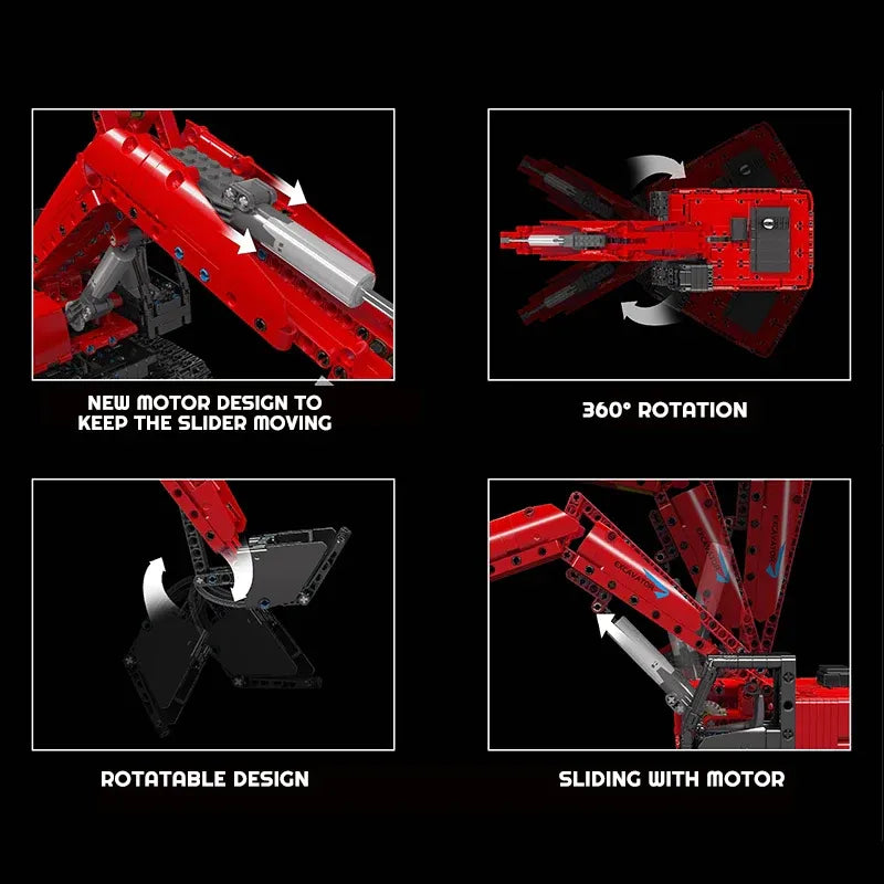Mould King MOC Building Block Set: Motorized MOC Red Mechanical Digger, Model 15062