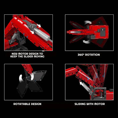 Mould King MOC Building Block Set: Motorized MOC Red Mechanical Digger, Model 15062