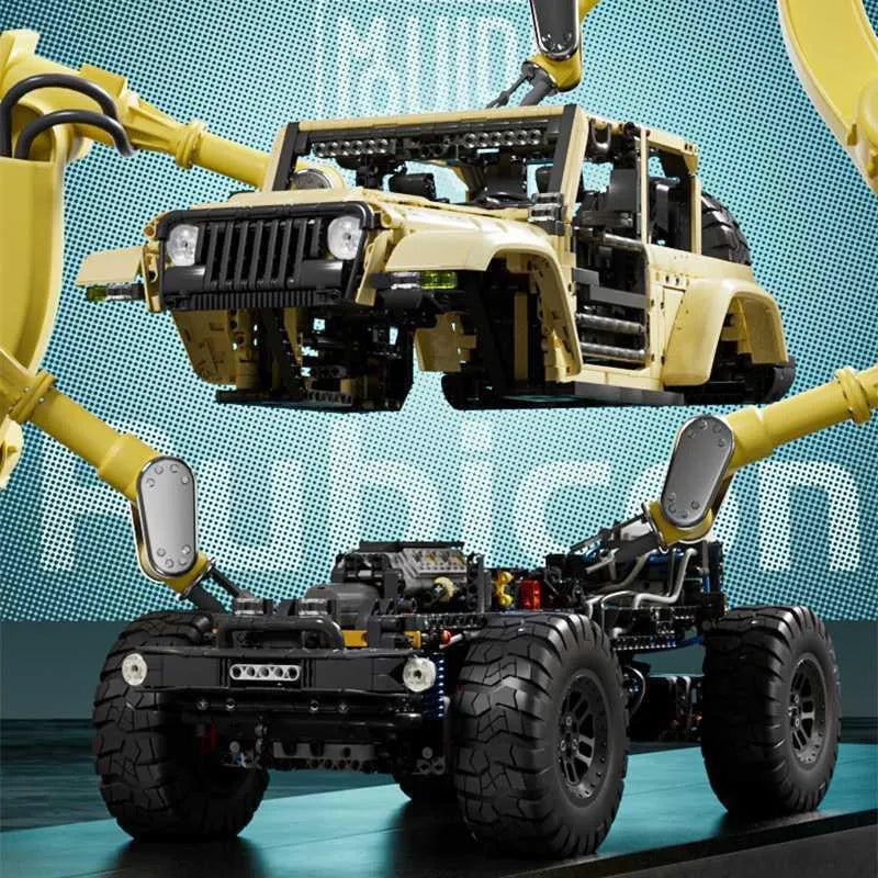 Mould King MOC Motorized Building Block Set: RC Jeep Wrangler SUV Car, Model K13184