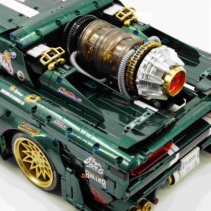 Trilumity Motorized Building Block Set: 1: 8 Dodge Challenger, Pearlescent Green Paint Customized Version (3751-Piece)