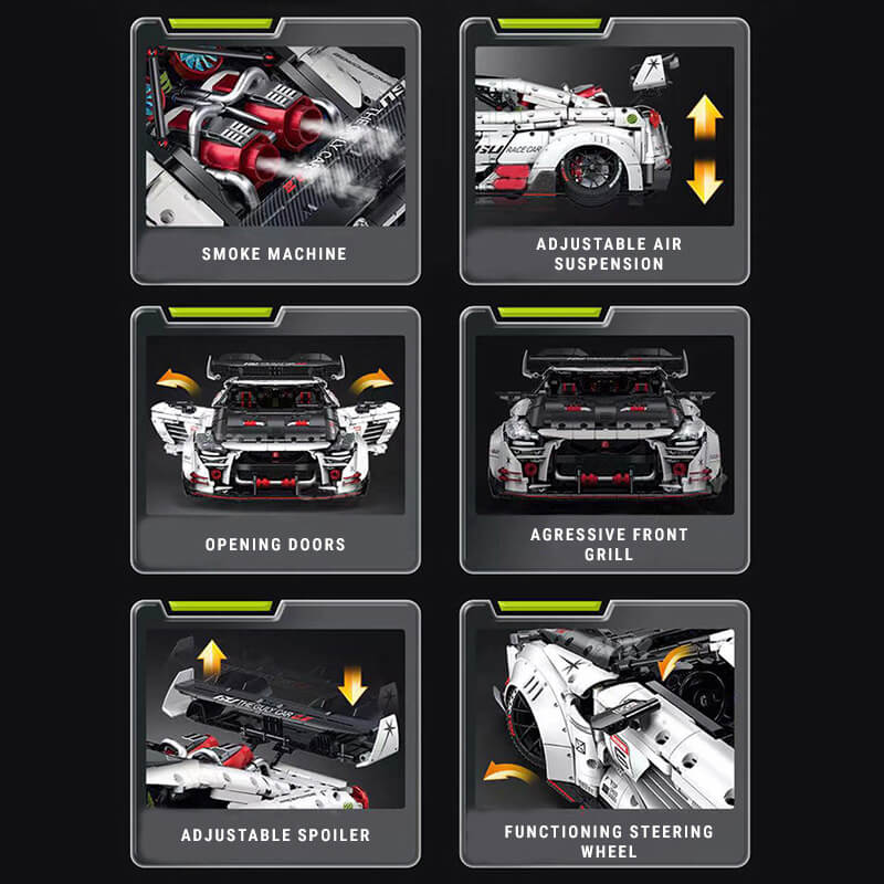 Trilumity Motorized Building Block Set: 1:8 Nissan GT-R R35 Widebody Edition | White Beast | 3939+-Piece