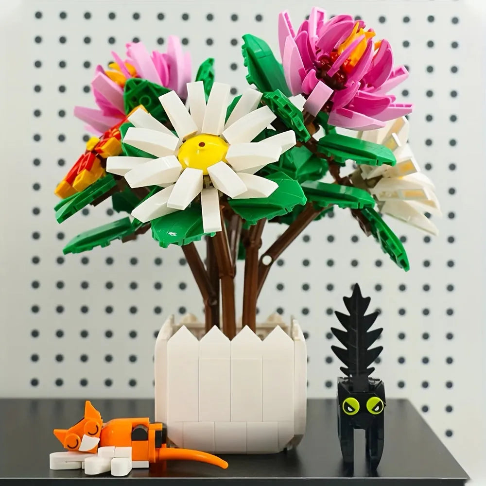 JieStar Building Block Set: Chrysanthemum Potted Plant, Model JJ9036