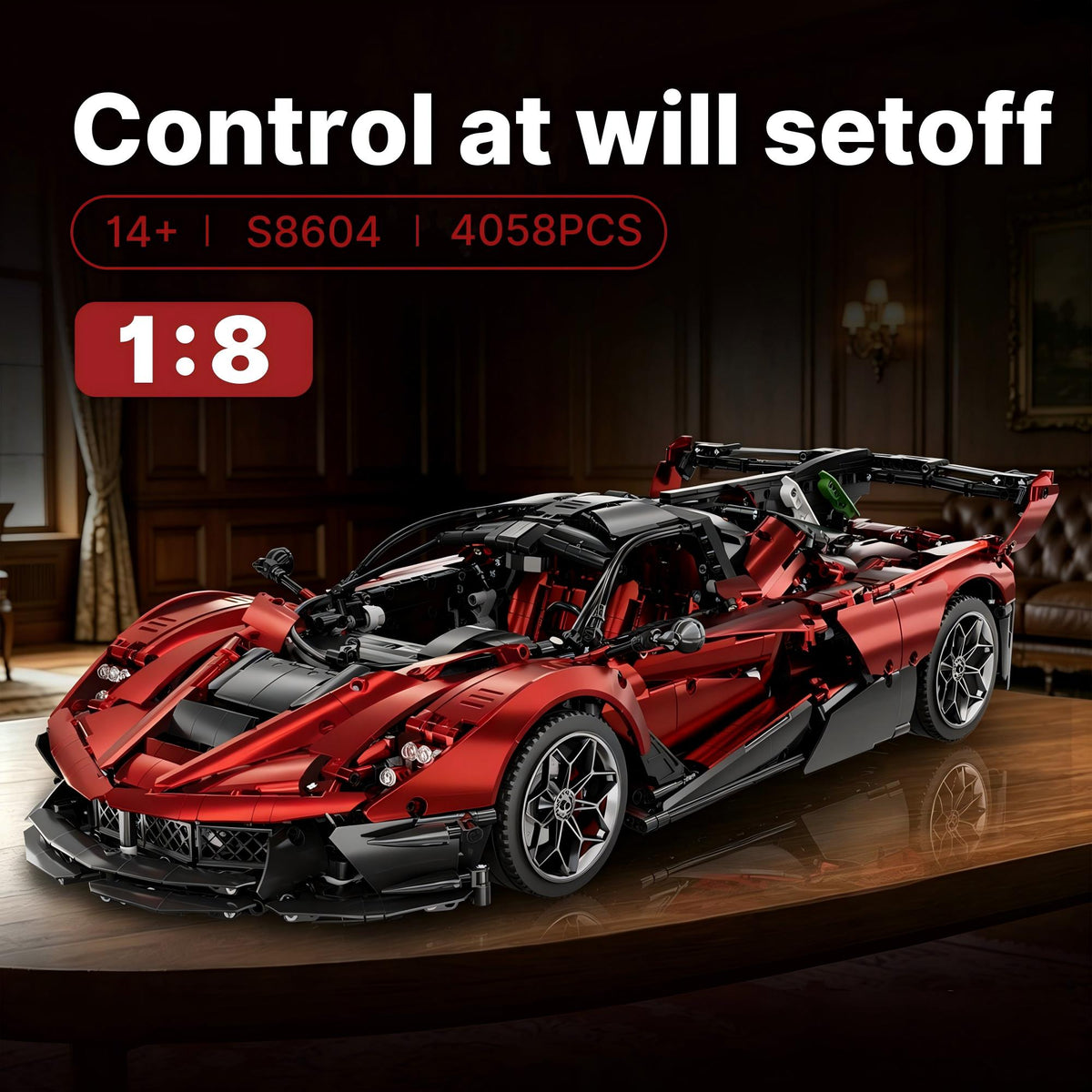 Trilumity Motorized Building Block Set: 1:8 The Ultimate Italian Hybrid Hypercar Evo | Pearl Red Painting Italian Flagship (4058Piece)