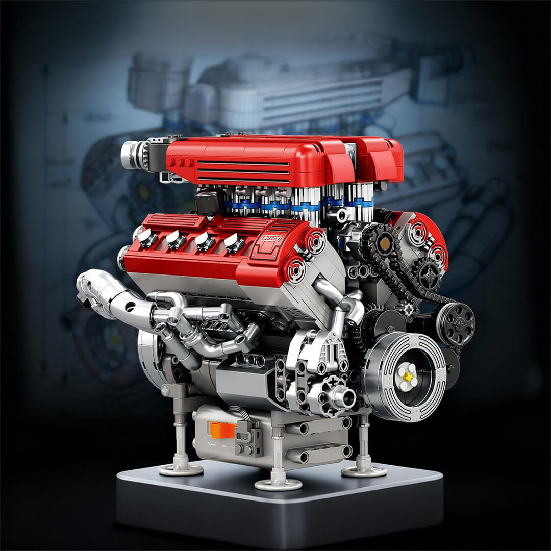 Trilumity Building Block Set: Motorised High-Revving V8 Italian Engine | Performance Engine Engineering | 1100-Piece