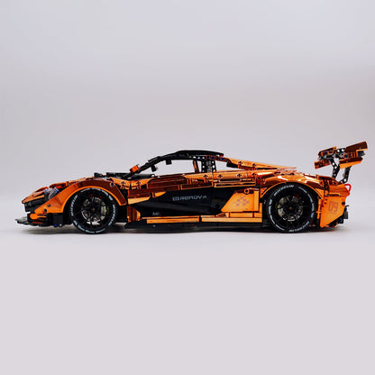 Trilumity Motorized Building Block Set: 1: 8 British Hybrid Hypercar Orange Gold Plating Supercar Building Sets with Remote Control, Electric lift