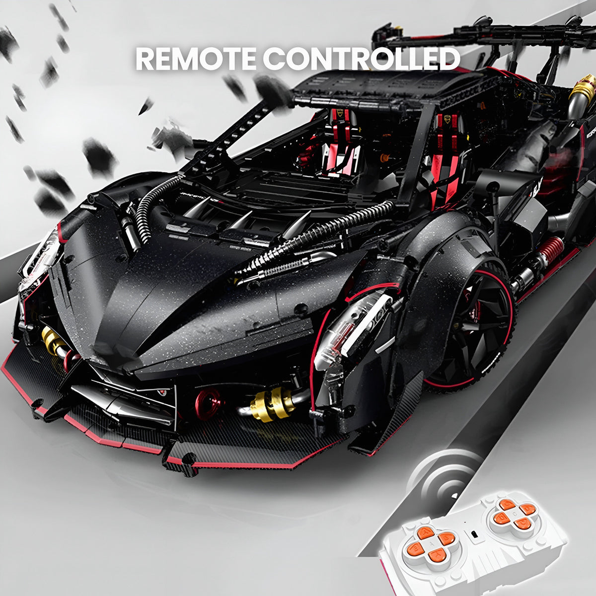 Trilumity Motorized Building Block Set: 1:8 Lamborghini Veneno Limited Edition Obsidian V12 Supercar | 64cm | Remote Controlled | 3809-Piece