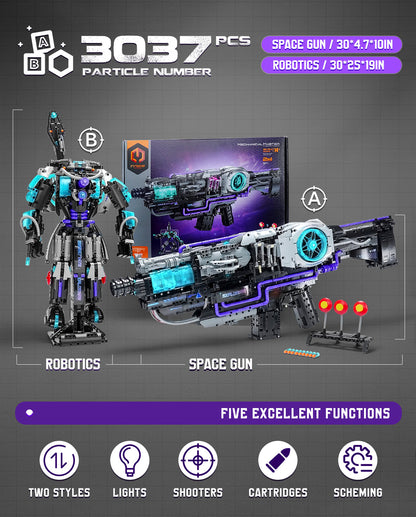 Trilumity 2 in 1 Transforming Electric Space Gun and Robot Building Toy, Futuristic Mechanical Interactions and Building Block Set, 3,037-Piece