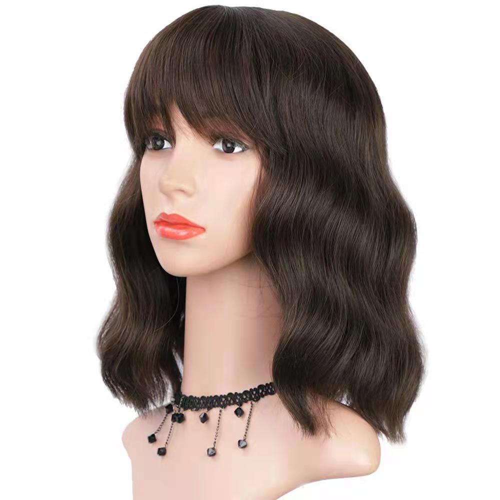 Trilumity Curly Wig with Bangs in Red, hair texture close-up