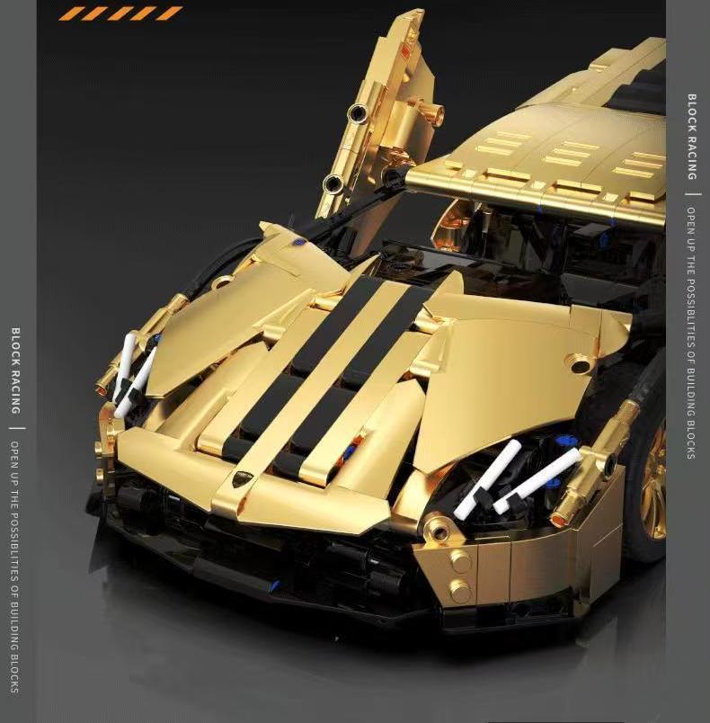Trilumity Building Block Set: 1:14 Gold Lamborghini P1 Sports Car Sets, Collectable Model for Boys Men Teens (1309-Piece)