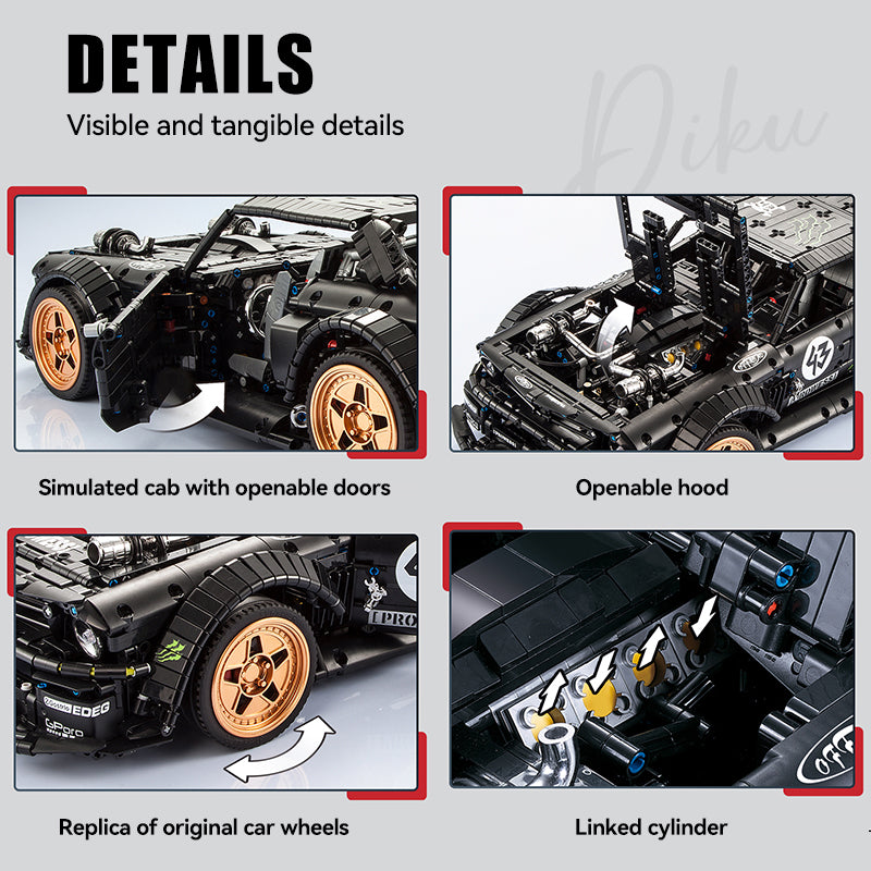 Trilumity Building Block Set: 1: 8 Hooniken Model Car Set, Giveaway Mini Mustang, A Must Have for Muscle Car Fans (3145Piece)