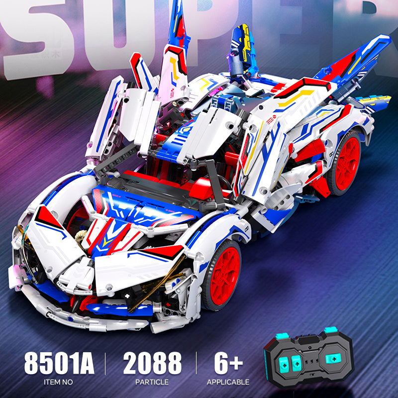 Trilumity Building Block Set: 1:10 Apollo Evo Supercar Building Kit, Remote Control Drift, Electrically Deployable Rear Wing, 2088-Piece