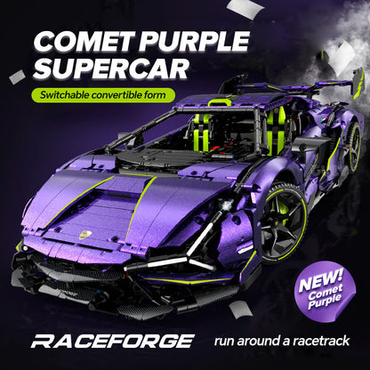 Trilumity Motorized Building Block Set: 1:8 Comet Purple Lamborghini Supercar with Remote Control – Electric Features, V10 Engine, and Custom Starry