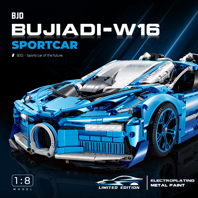Trilumity Jet Bugatti, Electric spray system and headlights Building Block Set, 1:8 Scale, Remote Control, 3,868-Piece
