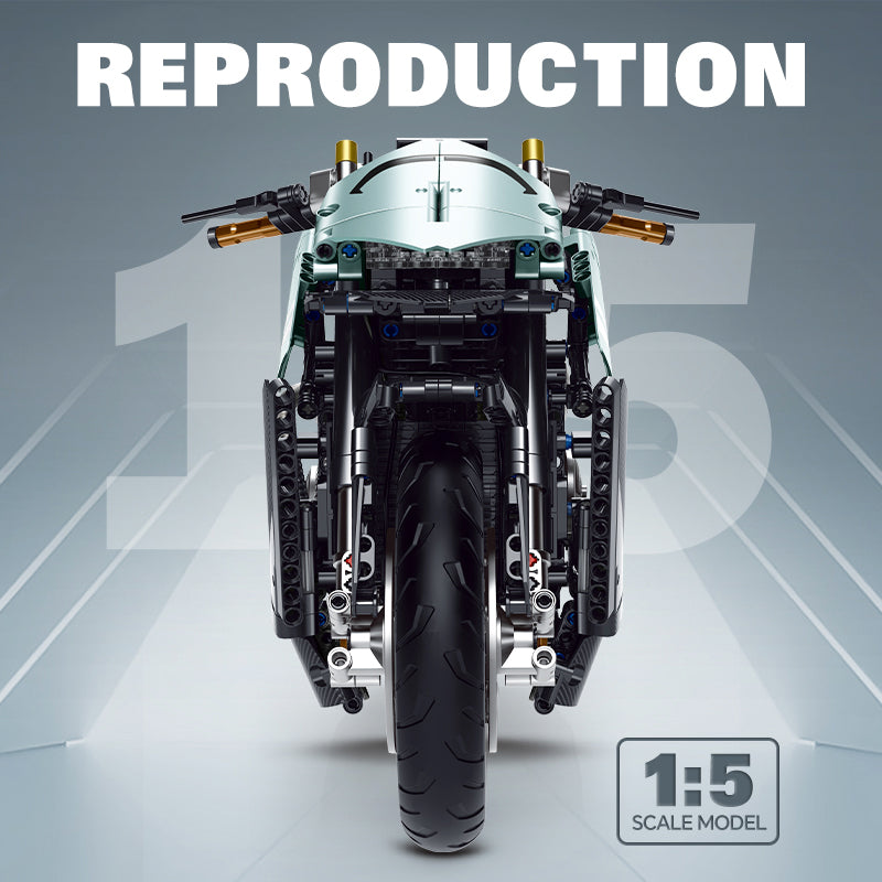 Trilumity Aston Martin M7 Motorcycle with Special Display Stand, Adult Collectible Models Building Block Set, 1:5 Scale, 2,176-Piece