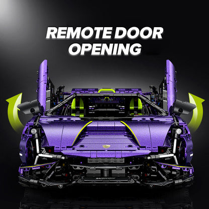 Trilumity Motorized Building Block Set: 1:8 Comet Purple Lamborghini Supercar with Remote Control – Electric Features, V10 Engine, and Custom Starry