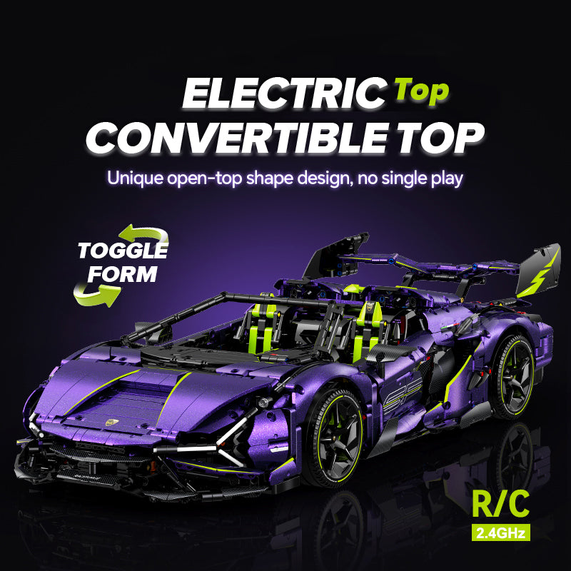 Trilumity Motorized Building Block Set: 1:8 Comet Purple Lamborghini Supercar with Remote Control – Electric Features, V10 Engine, and Custom Starry