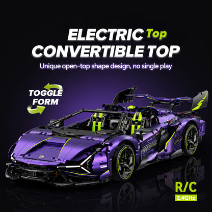Trilumity Motorized Building Block Set: 1:8 Comet Purple Lamborghini Supercar with Remote Control – Electric Features, V10 Engine, and Custom Starry