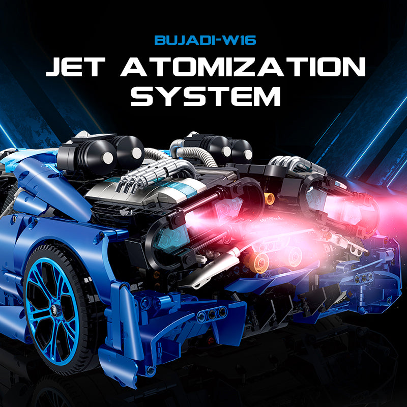 Trilumity Jet Bugatti, Electric spray system and headlights Building Block Set, 1:8 Scale, Remote Control, 3,868-Piece