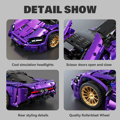 Trilumity Purple Phantom Sports Car, Collectable Model for Boys Men Teens Building Block Set, 1:14 Scale, Remote Control, 1,273-Piece