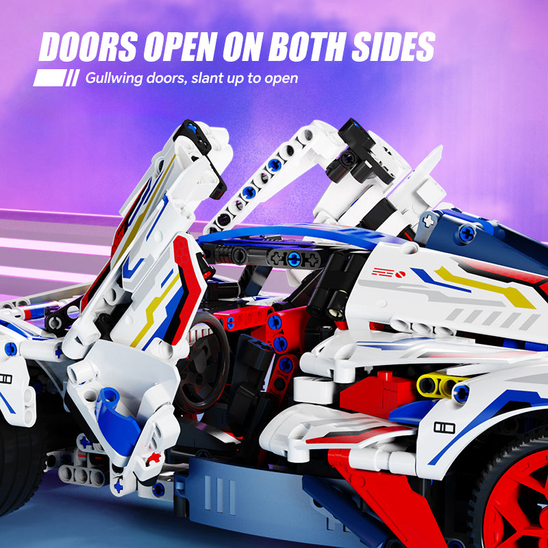 Trilumity Building Block Set: 1:10 Apollo Evo Supercar Building Kit, Remote Control Drift, Electrically Deployable Rear Wing, 2088-Piece