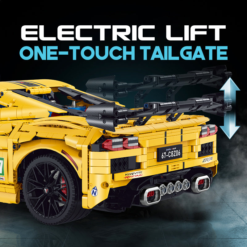 Trilumity Motorized Building Block Set: 1: 8 Corvette C8 Supercar Building Sets with Remote Control, Electric lift tail, Electric Lifting Chassis