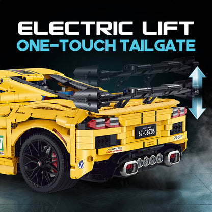 Trilumity Motorized Building Block Set: 1: 8 Corvette C8 Supercar Building Sets with Remote Control, Electric lift tail, Electric Lifting Chassis