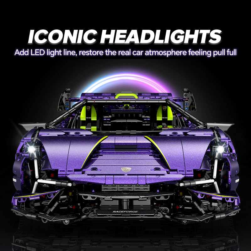 Trilumity Motorized Building Block Set: 1:8 Comet Purple Lamborghini Supercar with Remote Control – Electric Features, V10 Engine, and Custom Starry