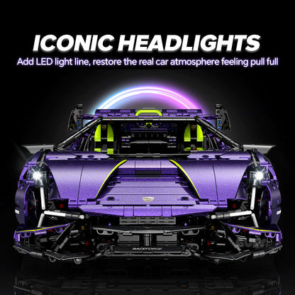 Trilumity Motorized Building Block Set: 1:8 Comet Purple Lamborghini Supercar with Remote Control – Electric Features, V10 Engine, and Custom Starry