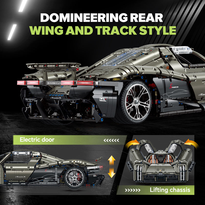 Trilumity Motorized Building Block Set: 1: 8 Porsche Mission X Supercar Building Sets with Remote Control, Electric lift tail, Electric Lifting