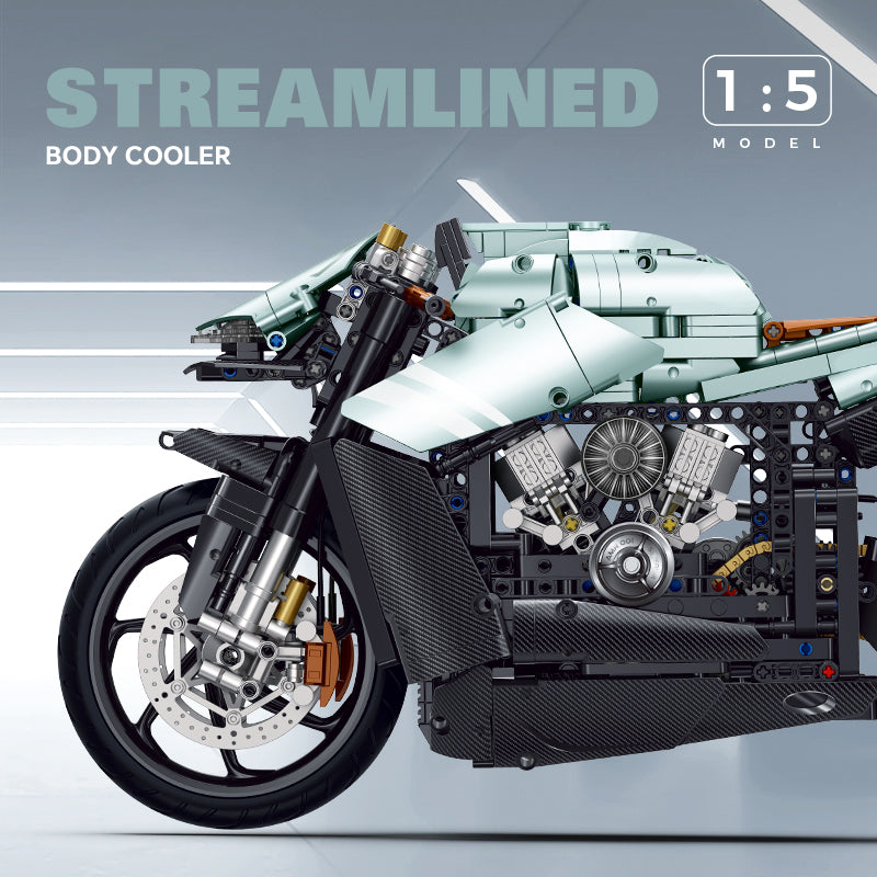 Trilumity Aston Martin M7 Motorcycle with Special Display Stand, Adult Collectible Models Building Block Set, 1:5 Scale, 2,176-Piece