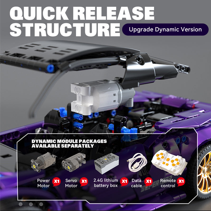 Trilumity Purple Phantom Sports Car, Collectable Model for Boys Men Teens Building Block Set, 1:14 Scale, Remote Control, 1,273-Piece